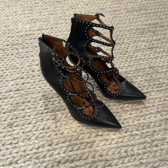 Givenchy Black Leather Studded Women's Caged Heels - Picture 2 of 7